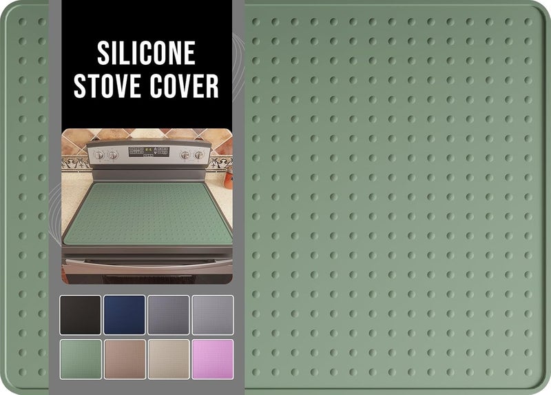 Bampanda Silicone Stove Top Cover for Electric Stove, Glass Stove Top Protector, Stovetop Cover Mat for Cooktop, Flat Range Cover, Oven Top Protector, Coffee Bar Mat, 28 x 20 in, Green - Image 1